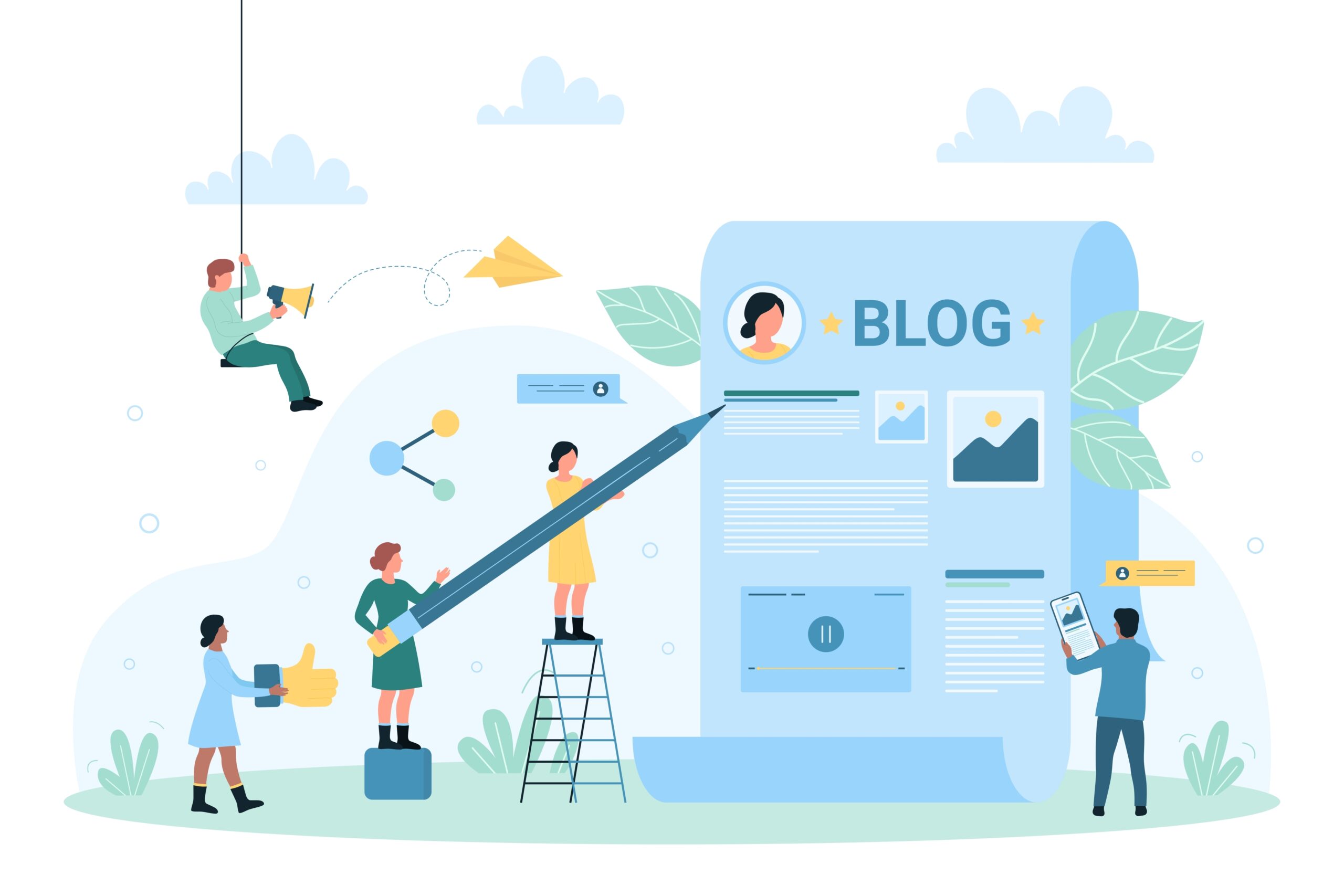 Creative,Blog,Post,,Content,Creation,Vector,Illustration.,Cartoon,Tiny,People